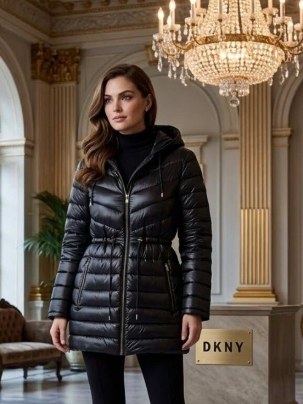 DKNY Zip-Front Mid-Length Puffer Coat Jacket - DL4MPV38 - MEDIUM
